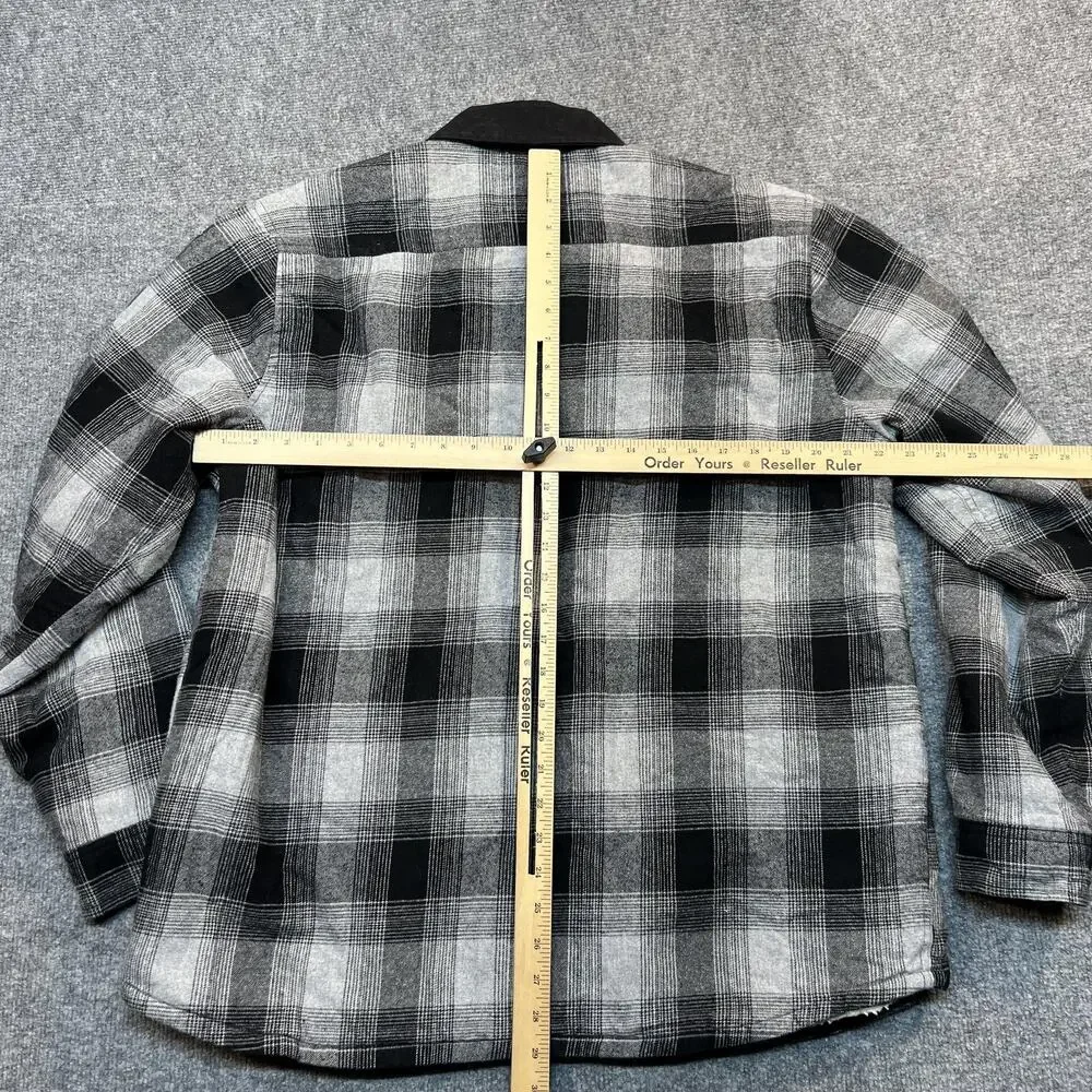 Eddie Bauer Jacket Mens Large Gray Plaid Sherpa Lined Flannel Full Zip Outdoor